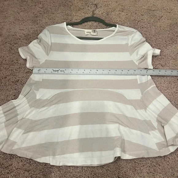 Anthropologie everleigh edgewise peplum tee beige white stripe small medium - Picture 9 of 10